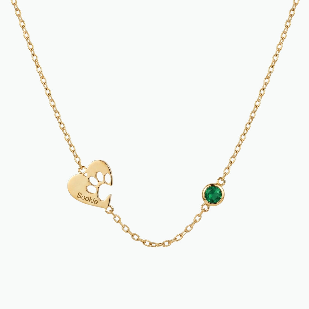 Born to Be Loved — Birthstone & Paw Heart Necklace