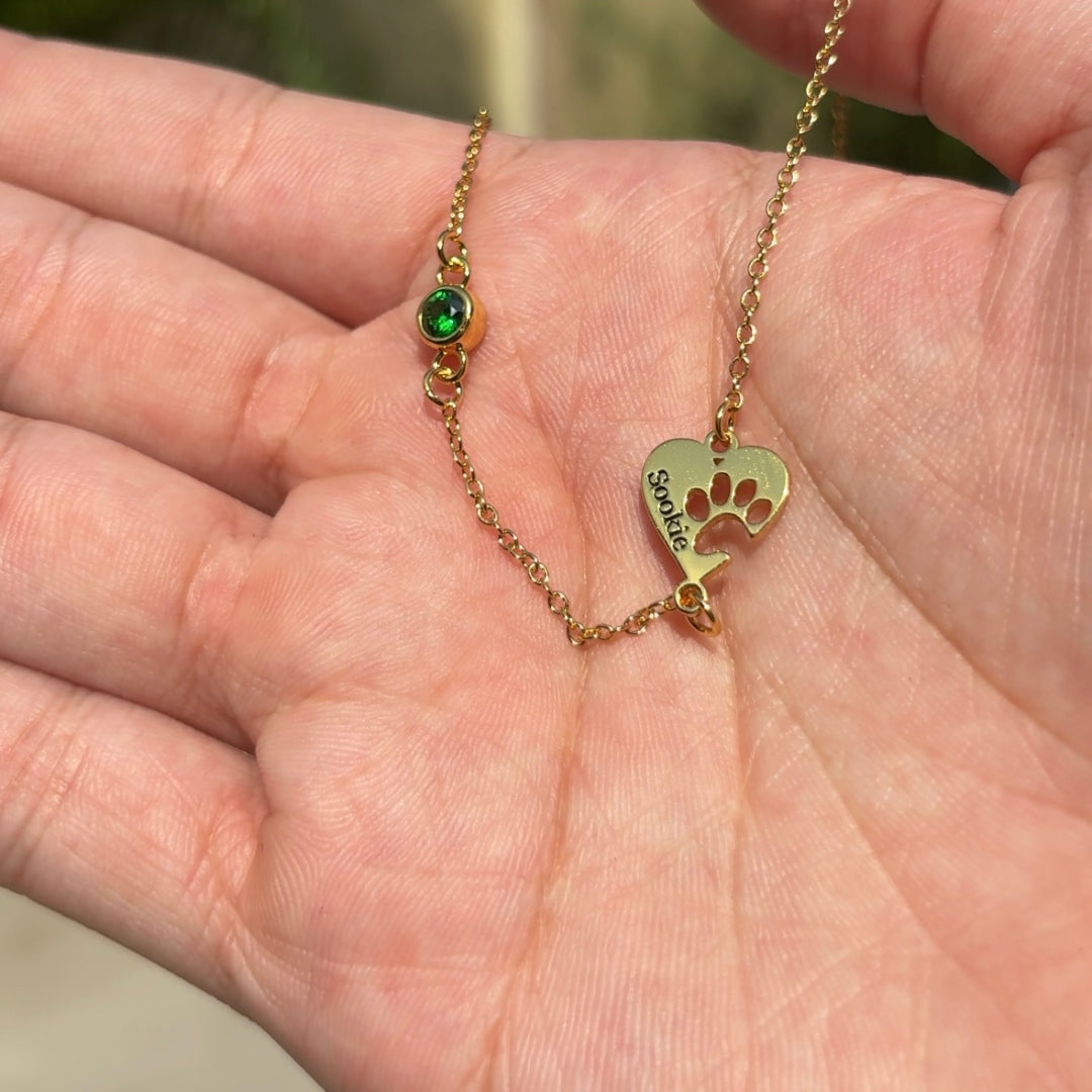 Born to Be Loved — Birthstone & Paw Heart Necklace