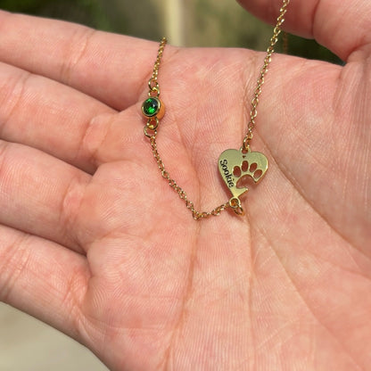 Born to Be Loved — Birthstone & Paw Heart Necklace