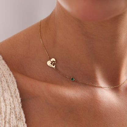 Born to Be Loved — Birthstone & Paw Heart Necklace